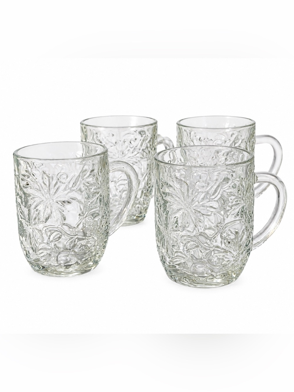 Vintage Princess House Fantasia Crystal Glass Coffee Mugs Set of 4 Floral Clear